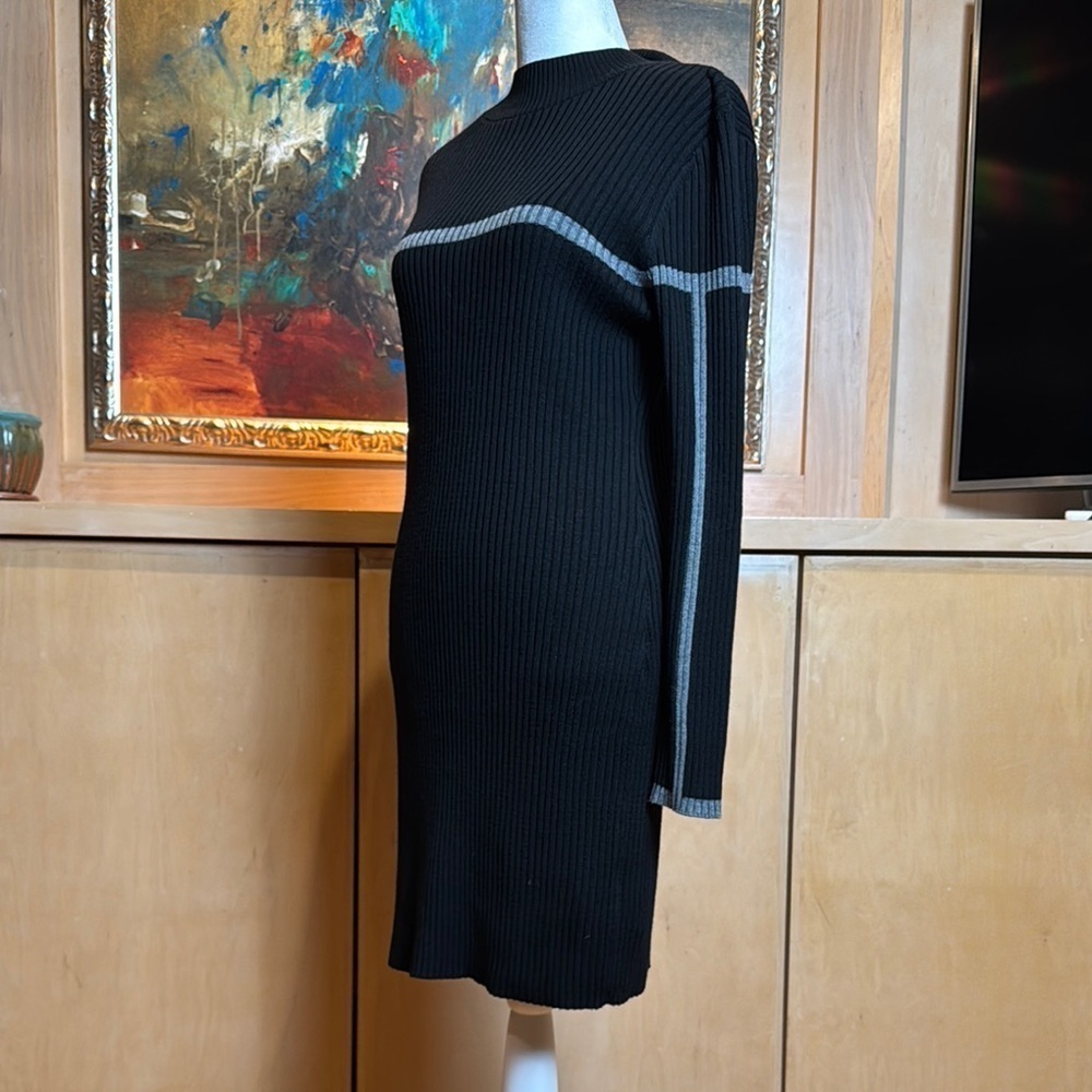 NWOT Black Ribbed Knit Dress with Grey Accents - Picture 2 of 10